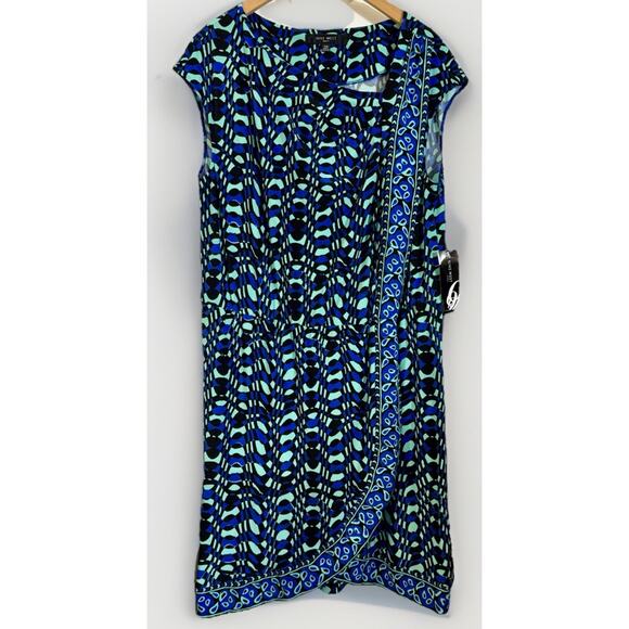 NEW Nine West Kiwi Combo Blue Green Black Cap Sleeve Dress Size 14W NWT $129 - Picture 1 of 3